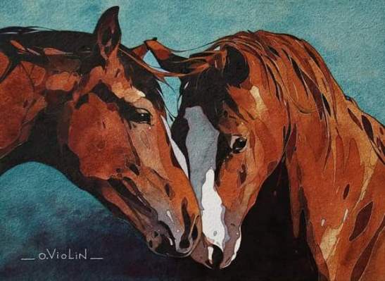 Chevaux aquarelle © Olivier Violin